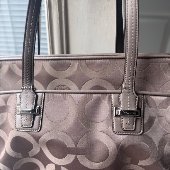 Coach brown Taupe Signature Jacquard Tote with Brown Trim - Picture 2 of 4